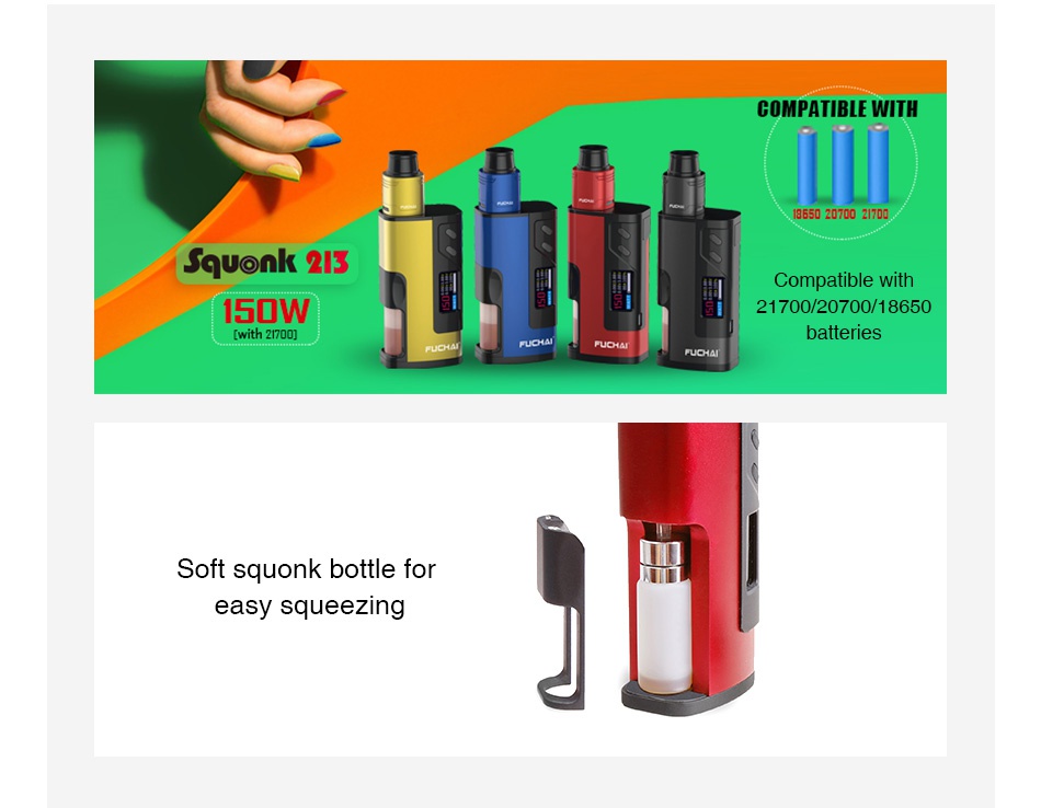 Fuchai Squonk 213 150W 21700 VW MOD FUCHAI FUCHAI FUCHAI FUCHAl Yellow Blue Red Black