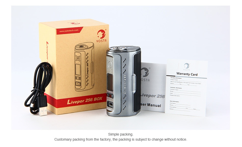 Yosta Livepor 256 TC Box MOD OST nty Card Live 6 BOx Repor 256 er Manual Simple packing Customary packing from the factory  the packing is subject to change without notice