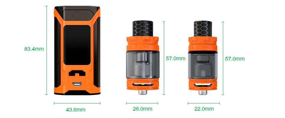 WISMEC SINUOUS RAVAGE230 230W TC Kit with GNOME King 3 4mm 57 0mm 57 0mm 43 6mm 26 0mm 220mm