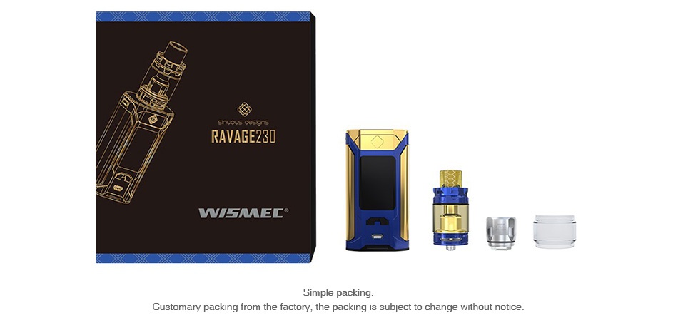 WISMEC SINUOUS RAVAGE230 230W TC Kit with GNOME King RAVAGEZI WAMEL mple packing Customary packi m the factory  the packing is subject to change without notice