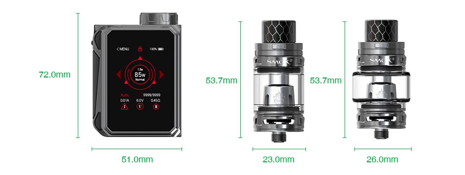 SMOK G-PRIV Baby 85W with TFV12 Baby Prince Kit Luxe Edition   scK 72 0mr 53 7mm 53 7mm 51 0mm 23 0mm 26 0mm
