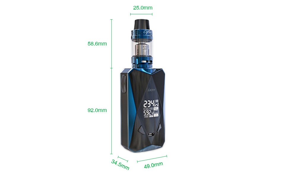 IJOY Diamond PD270 234W TC Kit with Captain X3S 6000mAh 25 0mm 58 6mm 23 92 0mm 490mm