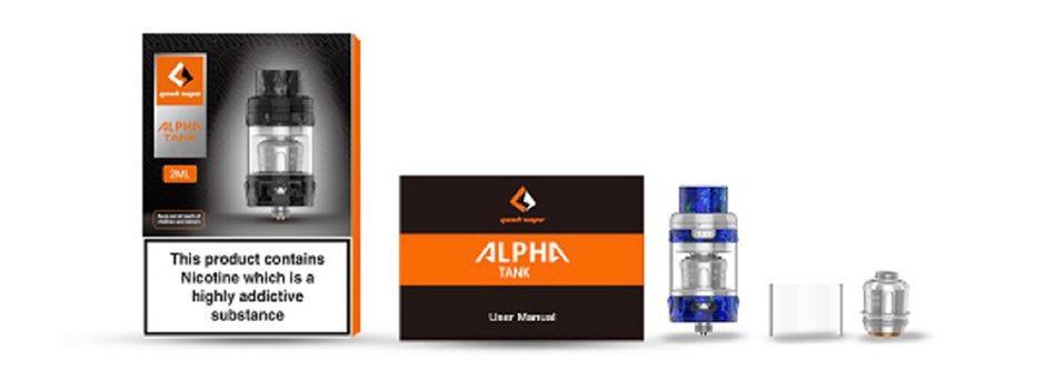 Geekvape Alpha Subohm Tank 2ml/4ml This product contains ALPHD Nicotine whIch is a TANK highly addictive substance