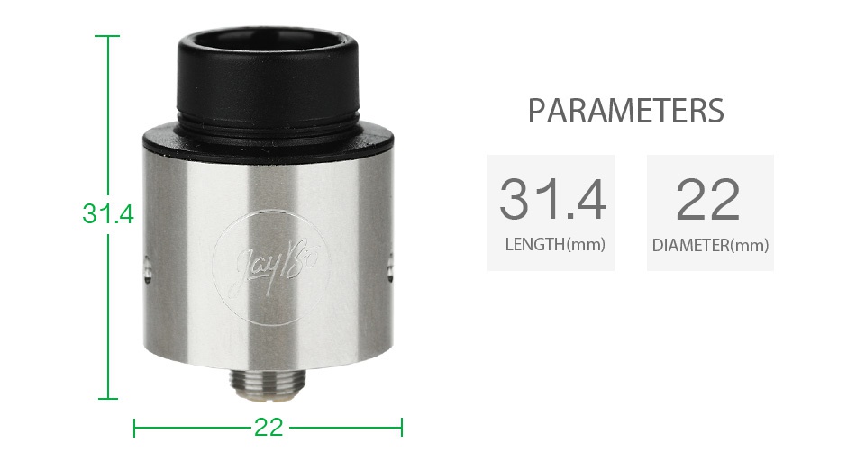 WISMEC IndeRemix RDA Atomizer PARAMETERS 31 4 31 422 LENGTH mm  DIAMETER mm  22