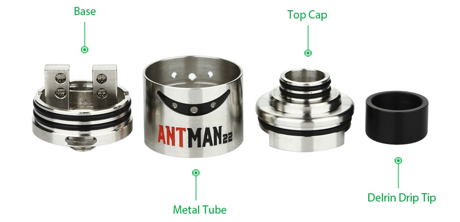 Tesla Antman 22 RDA Atomizer ase Top Cap ANTMANee Delrin Drip Ti Metal Tube