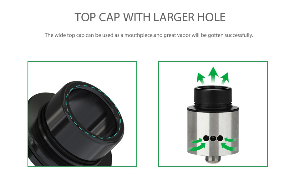 WISMEC IndeRemix RDA Atomizer TOP CAP WITH LARGER HOLE The wide top cap can be used as a mouthpiece  and great vapor will be gotten successfully