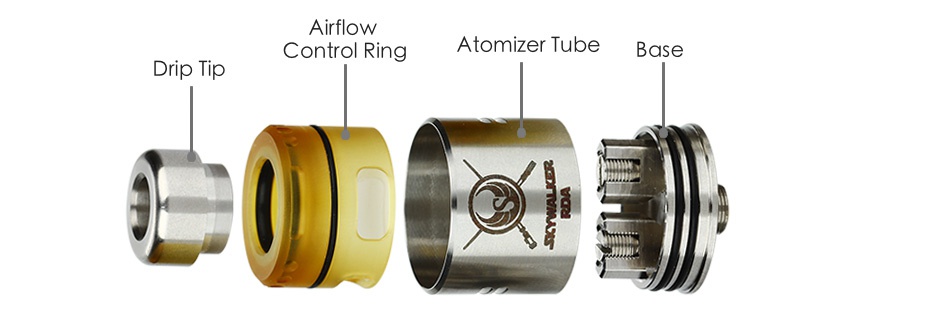 UD Skywalker RDA Airflow Control Ring Atomizer Tube Base Drip tip