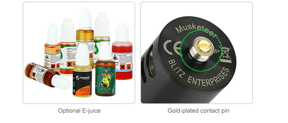 Blitz Musketeer RDA Tank uske  x   ENTERE Optional E juice Gold plated contact pin