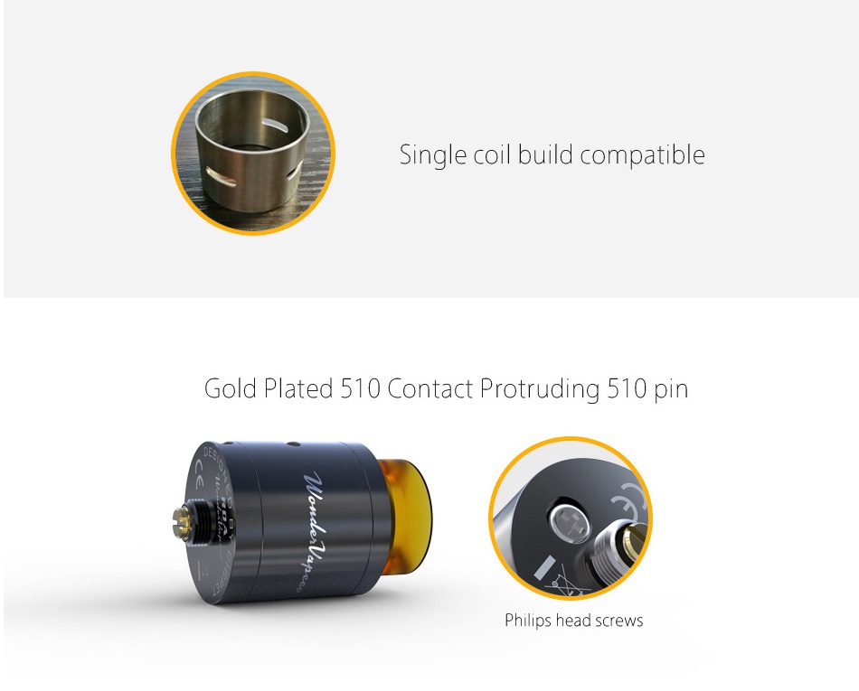 Wondervape RDA Single coil build compatible Gold Plated 510 Contact Protruding 510 pin Philips head