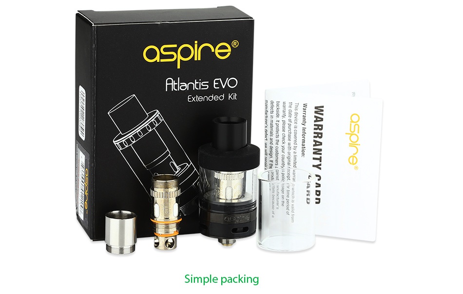 Aspire Atlantis EVO Extended Tank Kit with 4ml Replacement Tube aspire Atlantis EVO Simple packing