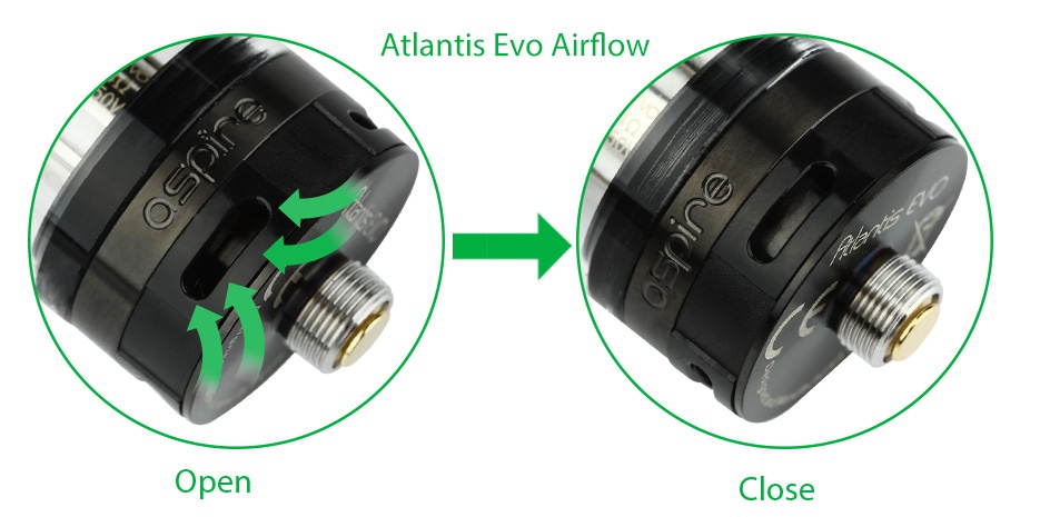 Aspire Atlantis EVO Extended Tank Kit with 4ml Replacement Tube Atlantis Evo airflow Open Close