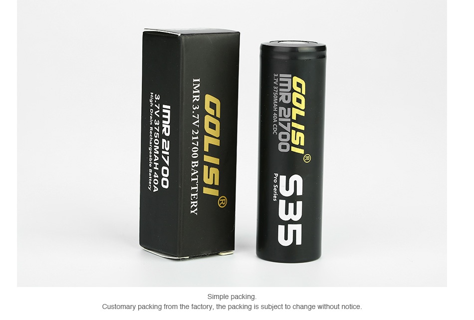Golisi S35 IMR 21700 High-drain Li-ion Battery 40A 3750mAh U Simple packing Customary packing from the factory  the packing is subject to change without notice