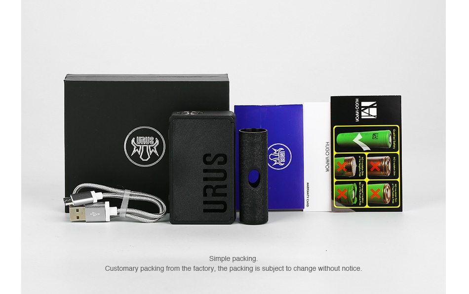 Hugo Vapor URUS 100W 20700 TC MOD Simple packing Customary packing from the factory  the packing is subject to change without notice