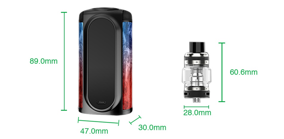 VOOPOO Vmate 200W TC Kit with UFORCE T1 89 0mm   60 6mm 28 0mm 47 0mm 30 0mm