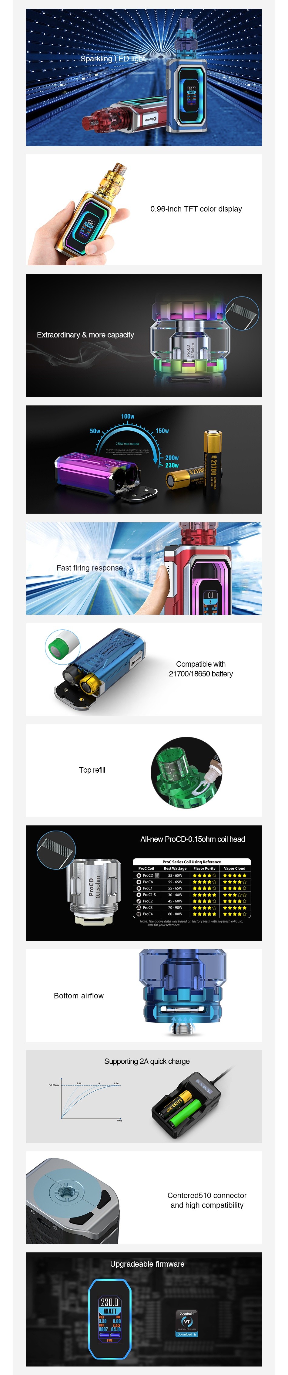 Joyetech ESPION Infinite 230W TC Kit with ProCore Conquer 8000mAh Dazzling Black Green Gold ue