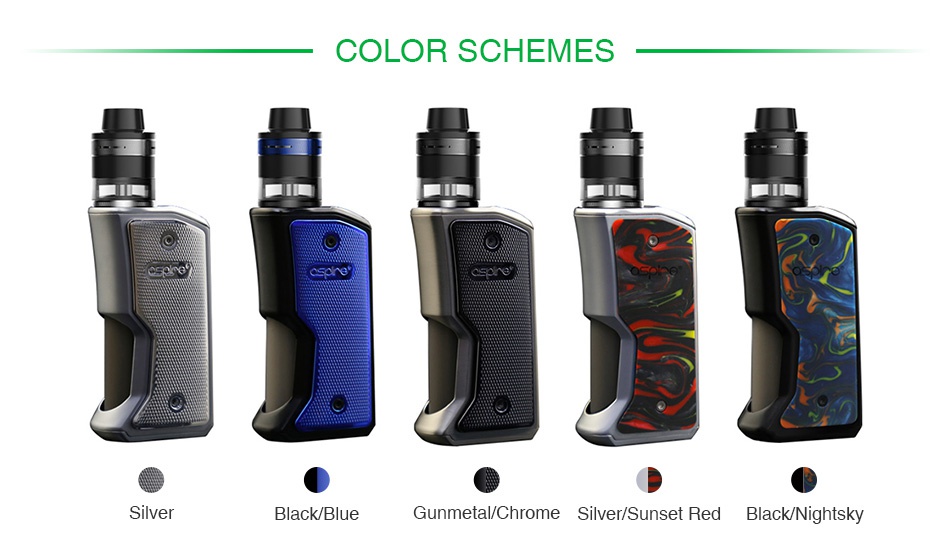 Aspire Feedlink Revvo Squonk Kit COLOR SCHEMES Silver Black blue Gunmetal Chrome Silver Sunset Red Black Nightsky