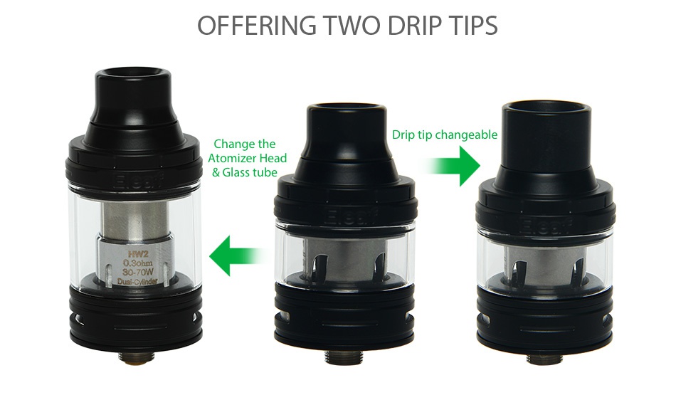 Eleaf ELLO Atomizer 2ml/4ml OFFERING TWO DRIP TIPS Drip tip changeable Change the Atomizer head glass tube