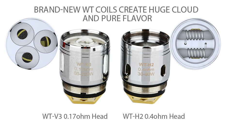 WISMEC KAGE Atomizer 2.8ml BRAND NEW WT COILS CREATE HUGE CLOUD AND PURE FLAVOR 040 3 WT V30 17ohm head WT H2 0 4ohm Head
