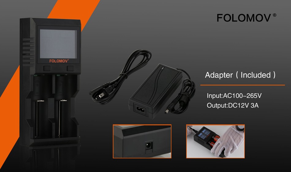 Folomov A2 Smart Quick Charger with LCD Screen FOLOMOV FOLOMOV Adapter Included Input  AC100 265V Output  DC12V 3A