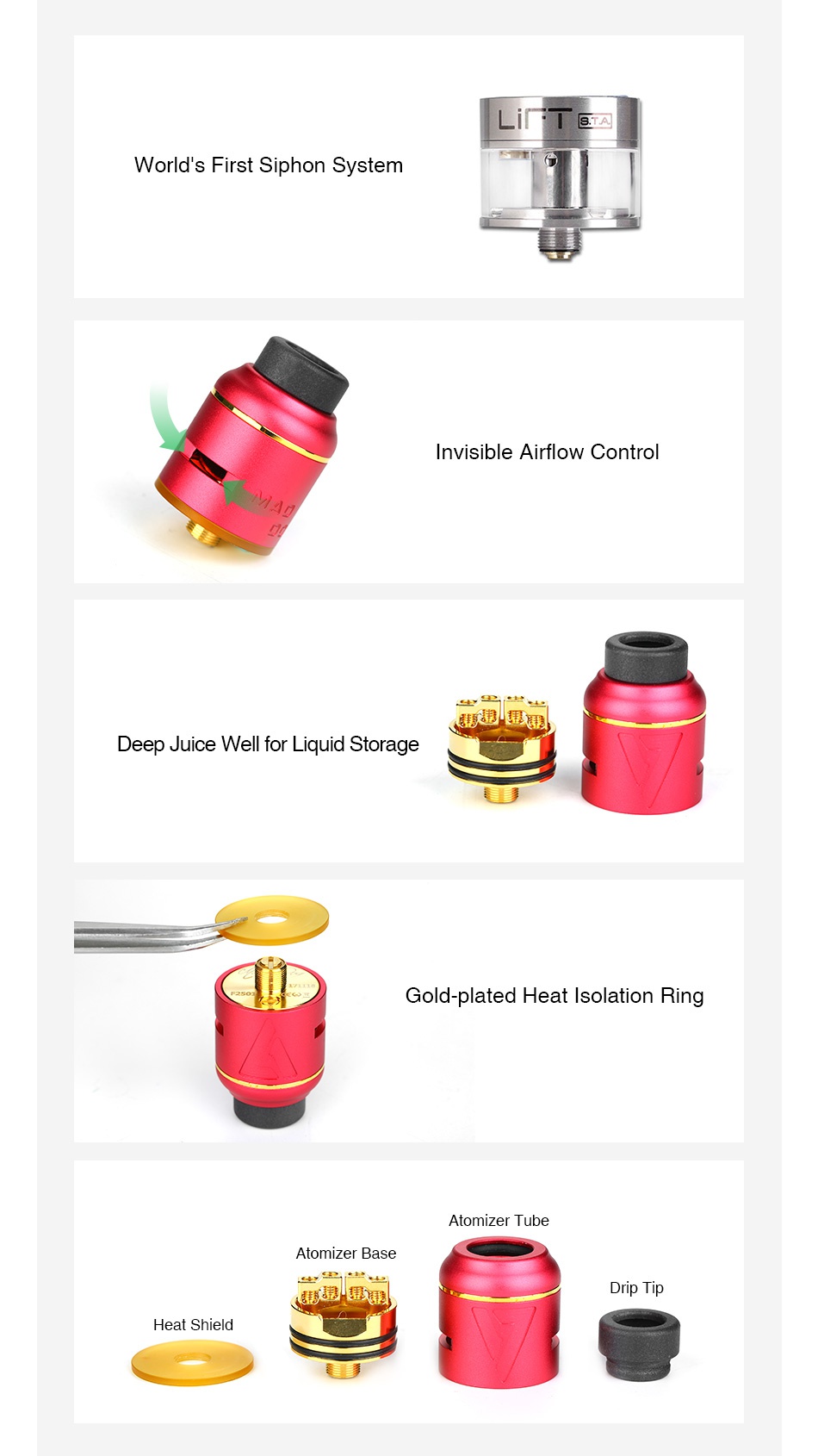 Desire Mad Dog RDA/RDTA V2 Worlds first siphon System Invisible airflow contro Deep juice Well for Liquid Storage GUy Gold plated Heat Isolation Ring Atomizer tube Atomizer base 1 Drip t Heat shield