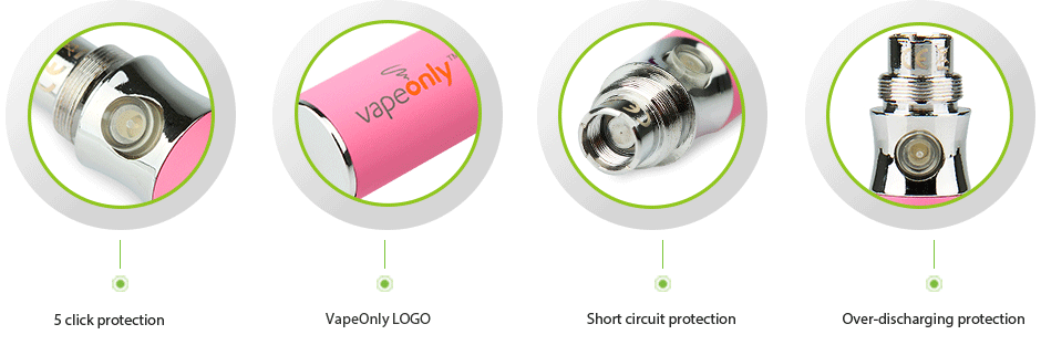 VapeOnly EGOB Battery 650mAh 5 click protection VapeOnly LOGO Short circuit protection Over discharging protection