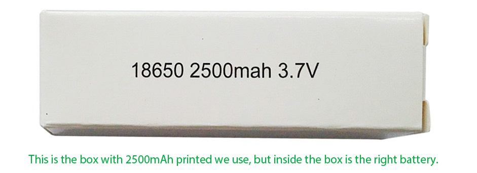 IMR18500HP High Drain Li-ion Battery 22A 1100mAh 186502500mah3 7V This is the box with 2500m Ah printed we use  but inside the box is the right battery