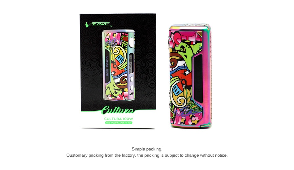 Vzone Cultura 100W TC Box MOD ZONE Na TURA lOw CKIn Customary packing from the factory  the packing is subject to change without notice