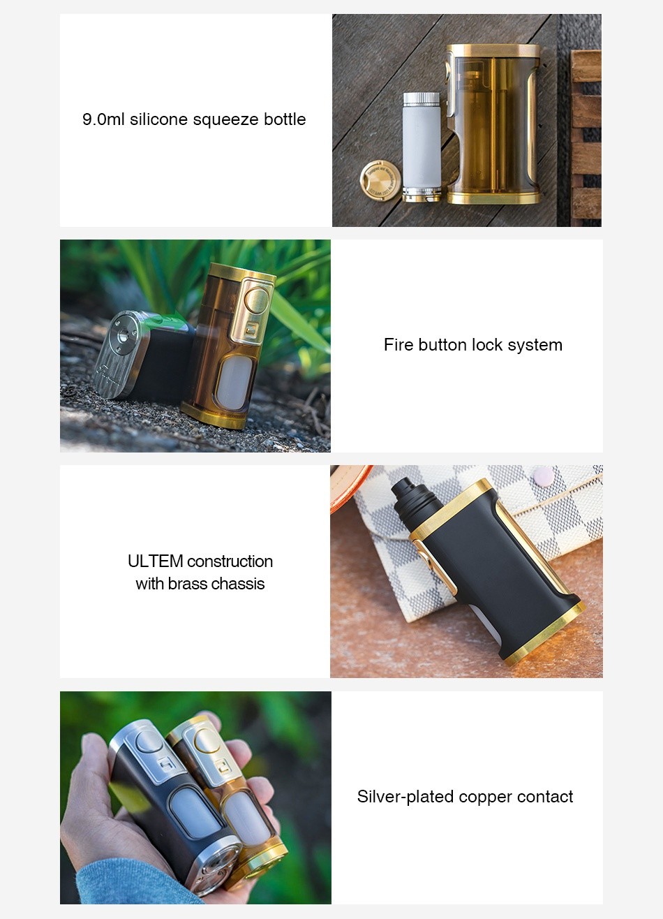 Lost Vape Furyan Mech 21700 Squonker MOD 9 oml silicone squeeze bottle Fire button lock system ULTEM construction With brass chassis Silver plated copper contact