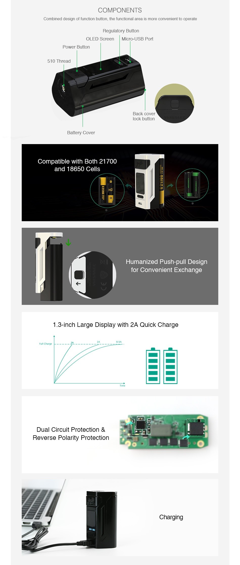 WISMEC Reuleaux RX2 21700 230W TC MOD 8000mAh POWER 230 230w 230y 230