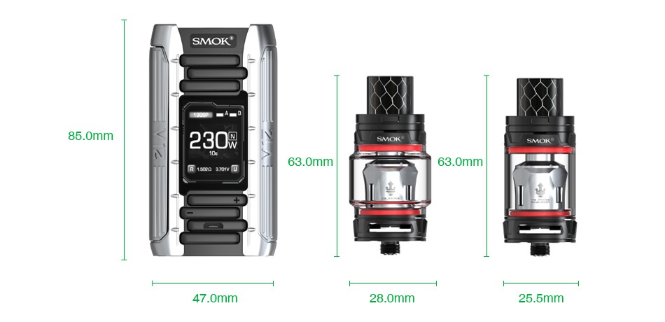 SMOK E-Priv 230W TC Kit with TFV12 Prince Tank SMOK 85 0mm 230 SMOK 63 0mm 63 0mm 47 0mm 25 5mm