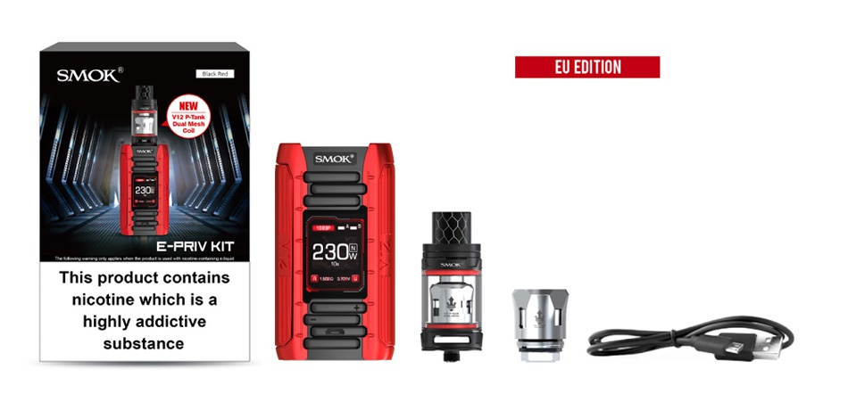 SMOK E-Priv 230W TC Kit with TFV12 Prince Tank SMOK EU EDITION PRIV KIT This product contains nicotine which is a highly addictive substance