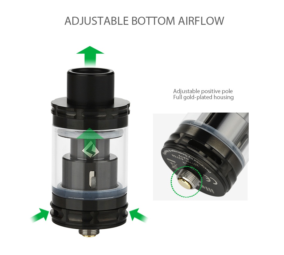 GeekVape Illusion Mini Subohm Tank 3ml ADJUSTABLE BOTTOM AIRFLOW Adjustable positive pole Full gold plated housing