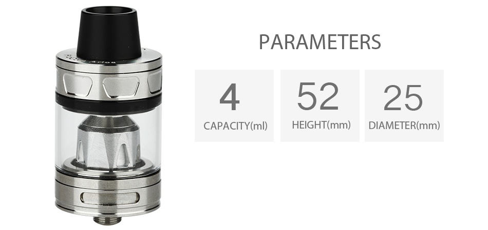 Joyetech ProCore Aries Atomizer 2ml/4ml PARAMETERS 45225 CAPACITY ml  HEIGHT mm  DIAMETER mm