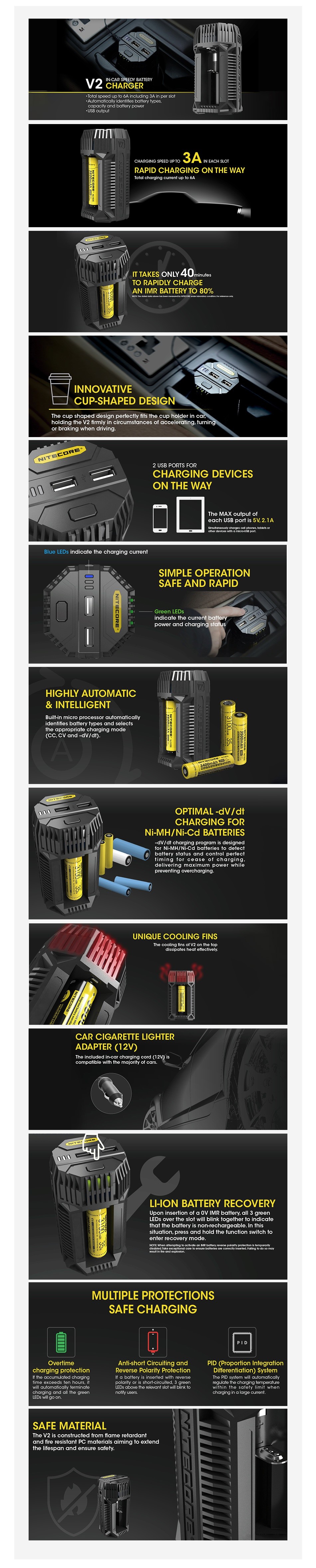 Nitecore V2 In-car 3A Quick Charger