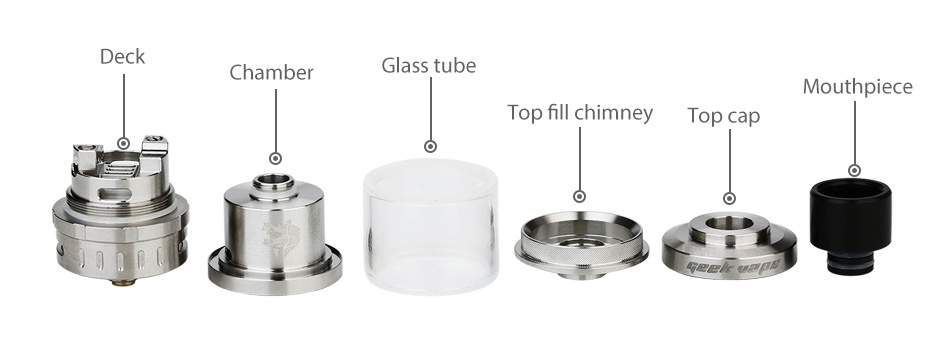 GeekVape Ammit 25 RTA 2ml/5ml Deck Chamber Glass tube Mouthpiece Top fll chimney Top cap 6 36r9