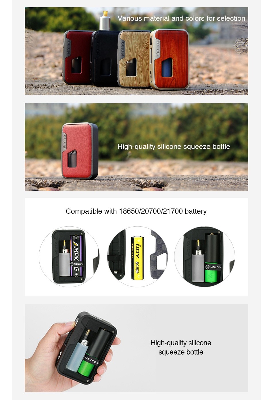 Arctic Dolphin Anita 100W Squonk TC MOD TPD Edition Silver frame Brownish Black Yellow Black Red Blue Red leather Leathe Wood grain Square Wood grain Leathe