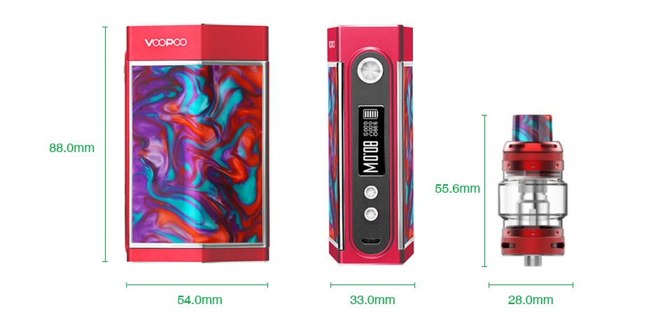 VOOPOO TOO Resin 180W TC Kit with UFORCE T1 VOODOO 88 0mm 55 6mm 54 omm 33 0mm 28 0mm