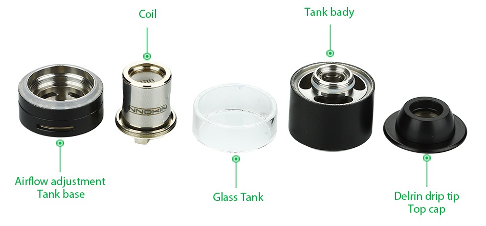 Innokin Axiom Subohm Tank 3.5ml Coil Tank bad Airflow adjustment Tank base Glass Tank Delrin drip ti Top cap