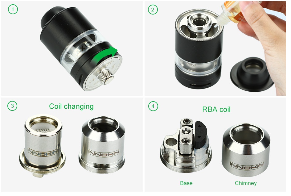 Innokin Axiom Subohm Tank 3.5ml Coil changing RBA coIl Base Chimney