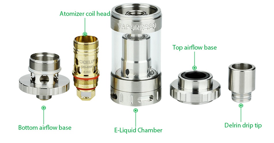 Vaporesso ORC Tank 3.5ml Atomizer coil head VAPORESS Top airflow base Bottom airflow base Delrin drip tip E Liquid Chamber