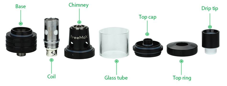 FreeMax Scylla SV Tank 2ml B ase Chimney D op cap Coil Glass tube Top ring