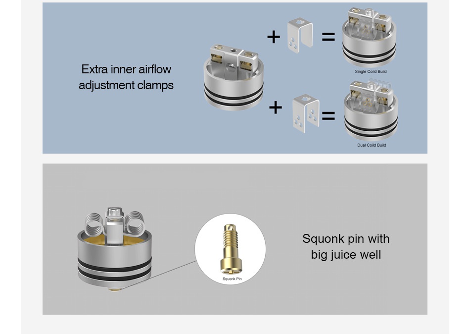 Vapefly Wormhole BF RDA     Extra inner airflow adjustment clamps   Squonk pin with big juice wel