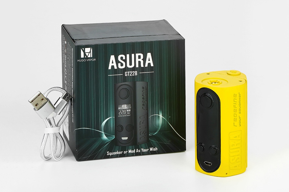 Hugo Vapor Asura 228W 2-in-1 TC Box & Squonk MOD Black Red Yellow Purple Blue