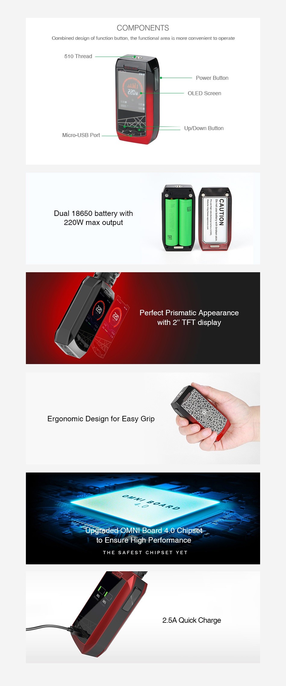 Vaporesso Polar 220W TC Box MOD 220 220   Metallic Grey Red Gold POLAR 22 Silver Red black Green black Blue black