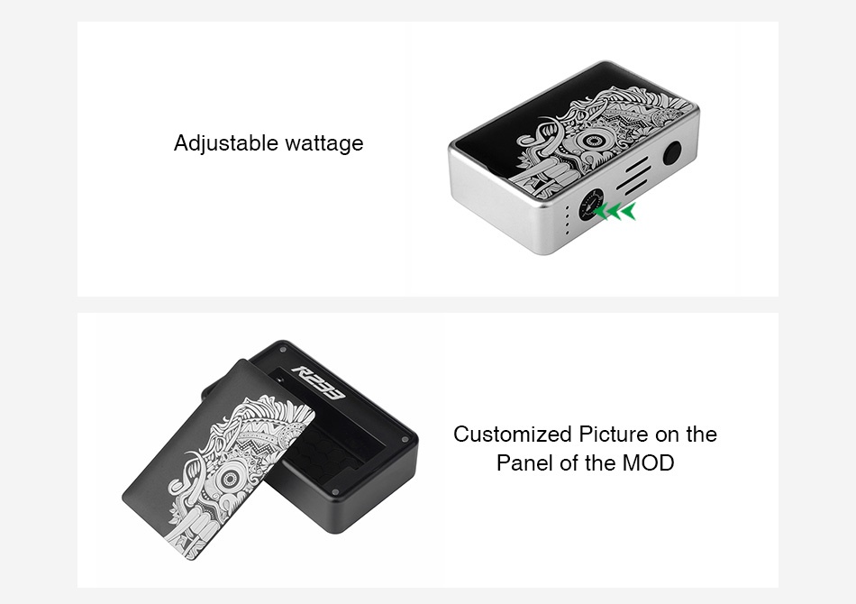 Hotcig R233 VW Box MOD Adjustable wattage Customized picture on the Panel of the mod