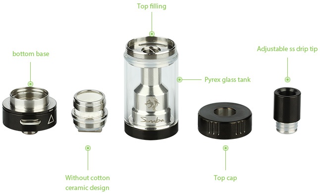 UD Simba Subohm Ceramic Tank 4.5ml T op Adjustable ss drip tip ttom base P lass tank Without cotton To