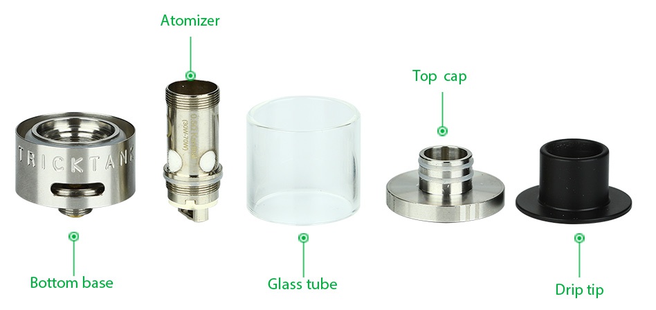 VGOD TRICKTANK 3ml Atomizer Top cap CKTA Bottom base Glass tube Drip tip