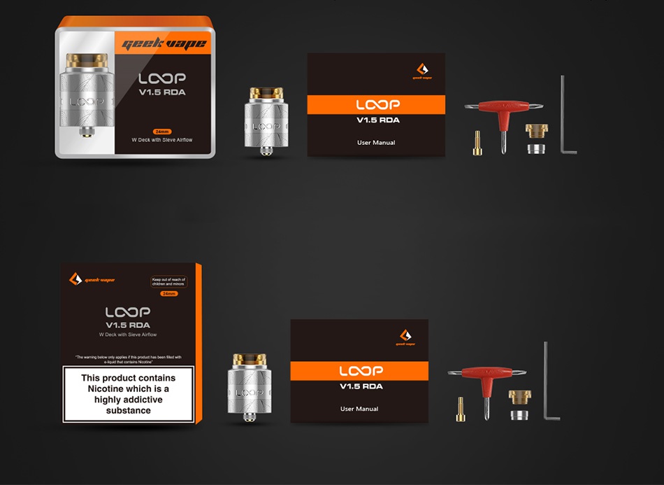 Geekvape Loop V1.5 RDA LCO V1 5 RDA  12 CoP V1 5 RDA This product contains LCOP Nicotine which is a V1 5 RDA highly addictive substance 1