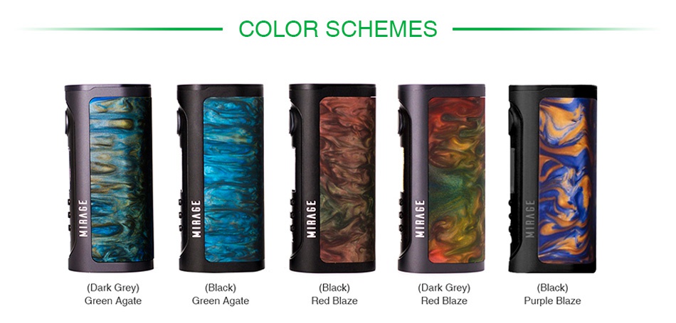 Lost Vape Mirage DNA75C TC Box MOD  Dark Grey  Black  Black  Dark Grey  Green Agate Green Agate Red blaze Red blaze Purple blaze