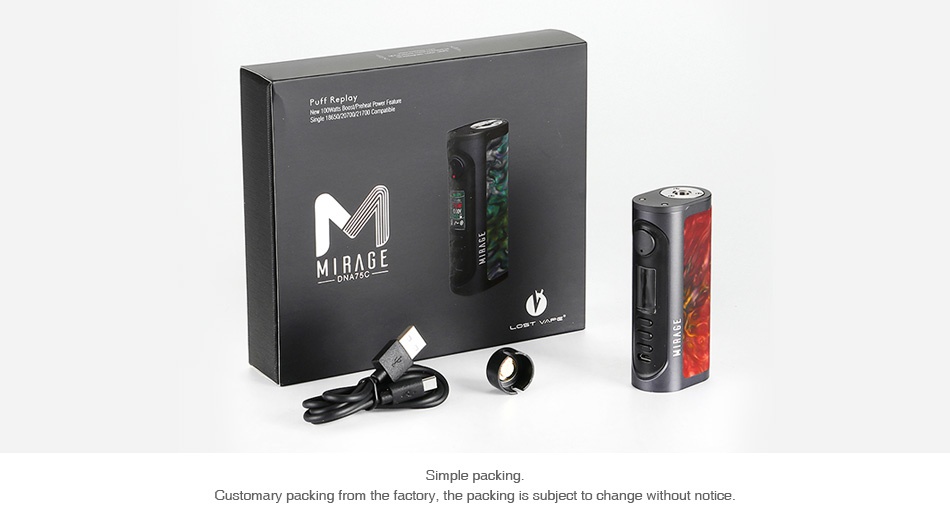 Lost Vape Mirage DNA75C TC Box MOD MIRAGE 4 Customary packing from the factory  the packing is subject to change without notice
